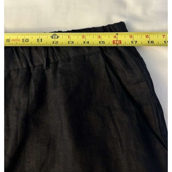 QUINCE 100% Organic Linen Pant Women Medium Wide Leg Black Elastic Waist Cropped - Picture 9 of 9